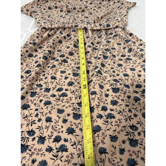 LOFT Maxi Women's Size LG Tan Blue Floral V Neck Spring With tie Belt & pockets - Picture 7 of 16